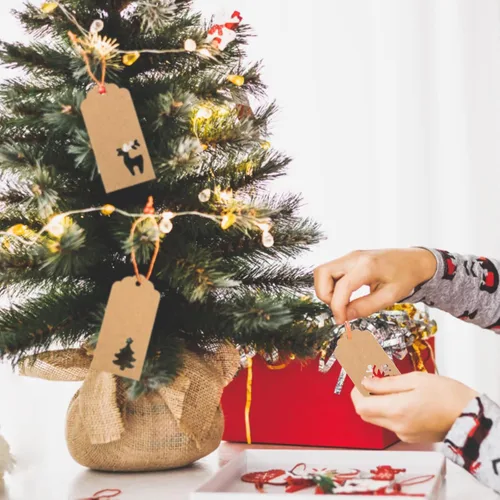 Miniatura 6 de Joycraft 150 etiquetas con cuerda, 3 estilos de papel kraft en blanco huecas, etiquetas colgantes de regalo personalizadas para paquete, fiesta