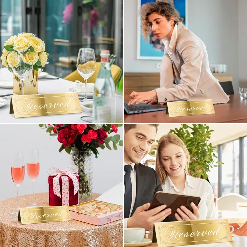 Miniatura 7 de CWJCYTNSN 12 letreros de mesa reservados, letreros dorados reservados para bodas, acrílico de doble cara con espejo reservado para reserva