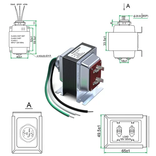 Miniatura 5 de Transformador de timbre de 16 V 30 VA compatible con timbre de video con anillo con cable, pieza de repuesto para timbre de puerta transformador