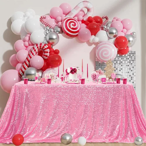 Miniatura 71 de Manteles redondos de lentejuelas negros para fiestas, de 121,9 cm, mantel redondo de purpurina ajustado, pequeño, lindo y dulce, para boda