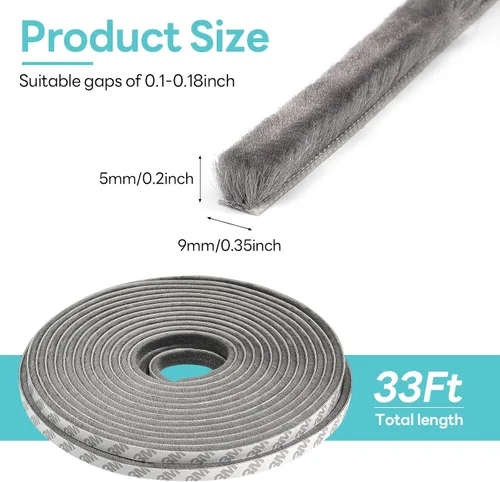 Miniatura 2 de Burlete autoadhesivo insonorizado de 33 pies para puertas y ventanas, tira de sellado de puerta con respaldo adhesivo 3M, 0.35 pulgadas de ancho x
