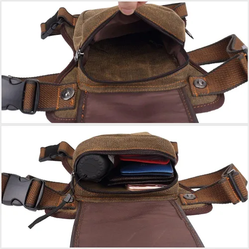 Miniatura 7 de Bolso de mensajero de lona vintage para hombre, bolso de mensajero de retazos de cuero en el pecho