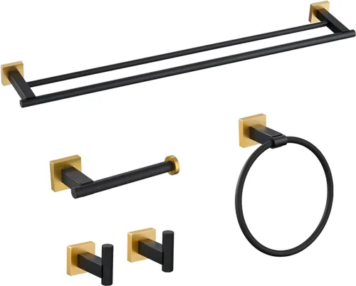 Miniatura 11 de Miyili BS02N5 - Juego de accesorios de baño de 5 piezas para montaje en pared de acero inoxidable cepillado, incluye toallero doble, toallero