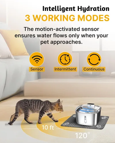 Miniatura 2 de Fuente de agua inalámbrica para gatos, 3.2L/108 onzas, fuente de acero inoxidable, fuente automática para beber gatos inalámbrica y recargable