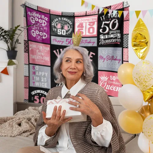 Miniatura 3 de Regalos de cumpleaños 50 para ella, regalos de cumpleaños 50 para mujer, manta de 60 x 50 pulgadas, regalo de 50 años para mujer, regalos para mujer