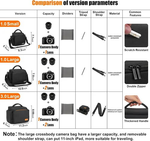 Miniatura 2 de Cwatcun Funda cruzada de un solo hombro para cámara compacta compatible con cámaras y lentes sin espejo Canon Nikon Sony SLR DSLR sin espejo