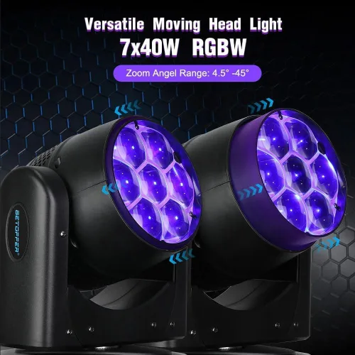 Miniatura 3 de Betopper 7 luces de DJ de cabeza móvil de 40 W con control de punto de punto, haz RGBW/lavado/zoom/CTO efecto ojo de abeja iluminación de escenario
