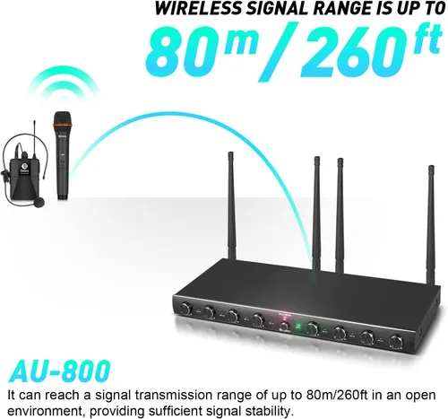 Miniatura 3 de D Debra Audio AU800 Pro UHF Sistema de micrófono inalámbrico de 8 canales con micrófonos de mano inalámbricos tipo lavalier con auriculares