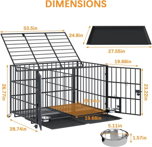 Miniatura 5 de Jaula XL de 54 pulgadas para perros grandes/perros medianos dobles, jaula de metal resistente para perros, toda metálica con parte superior abierta