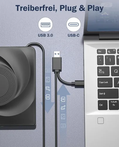 Miniatura 3 de Wbacon Unidad externa de CD/DVD para portátil, unidad de DVD externa, reproductor de DVD, lector de CD portátil para portátil, grabadora de CD