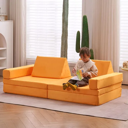 Miniatura 10 de jela Sofá de juego para niños, tamaño extendido, 8 piezas para la familia, sofá modular de espuma para niños y adultos, juego de casa