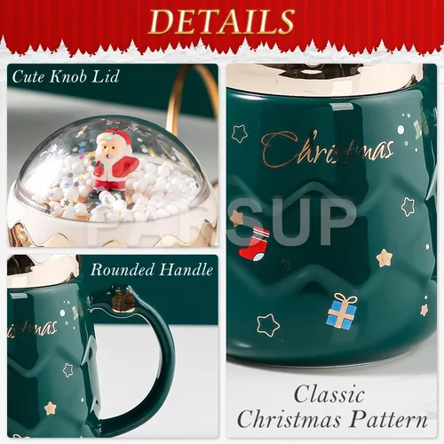 Miniatura 3 de Taza navideña PARSUP, lindas tazas de té de cerámica con tapa de Santa, taza novedosa para leche, café, chocolate caliente, regalo para mujeres