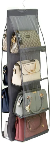Miniatura 6 de HAN SHENG Organizador transparente para bolsos y bolsos, con 6 bolsillos, almacenamiento para colgar bolsas, estante colgante que ahorra espacio