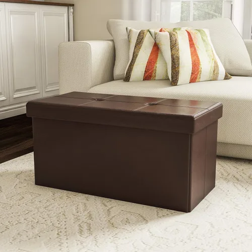 Miniatura 9 de Lavish Home - Banco otomano con almacenamiento, grande, plegable, punzoneado, piel sintética, cubo extraíble, mueble para el hogar, dormitorio, sala