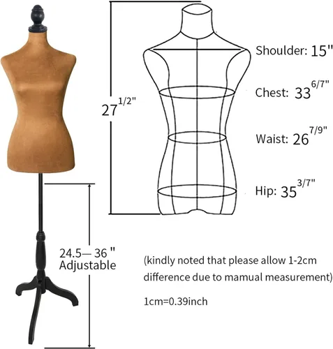 Miniatura 2 de YunHome - Vestido de medio cuerpo femenino con forma de maniquí de torso para ropa, altura de espuma para coser, maniquí desmontable marrón