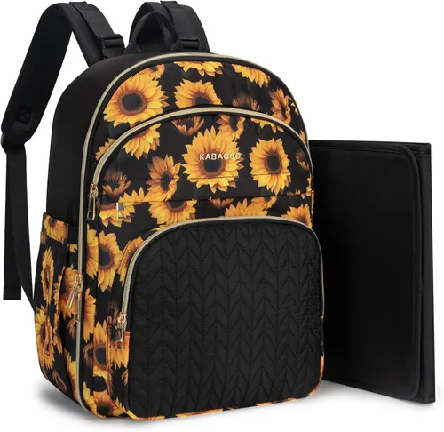 Miniatura 9 de KABAQOO Mochila para pañales de bebé, mochila impermeable para pañales para mamá y papá con cambiador, bolsillos aislados y correas para cochecito