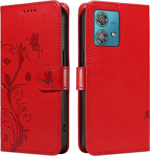 Miniatura 112 de Funda para Motorola Moto E22/E22i, piel sintética, con tarjetero y correa para la muñeca, a prueba de golpes, funda magnética para Motorola Moto Rojo