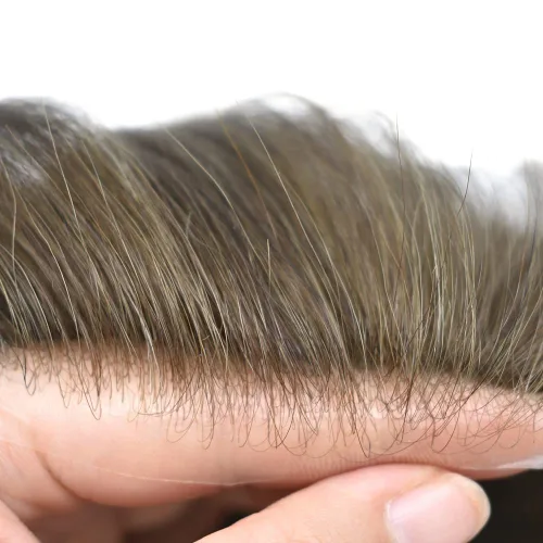 Miniatura 33 de Toupee para hombres piel fina 0.001 in Toupee V-looped Remy sistema de cabello humano pu mens hairpieces línea capilar invisible para pérdida