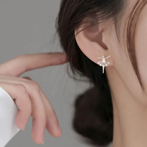 Miniatura 2 de SLUYNZ Aretes de bailarina de plata de ley 925 para mujer, aretes de ballet, aretes de bailarina de bailarina