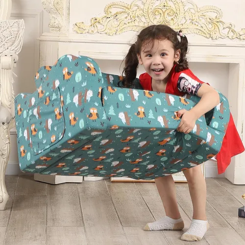 Miniatura 6 de MOMCAYWEX Sofá para niños, sofá de espuma abatible 2 en 1, silla plegable suave para juegos, verde azulado