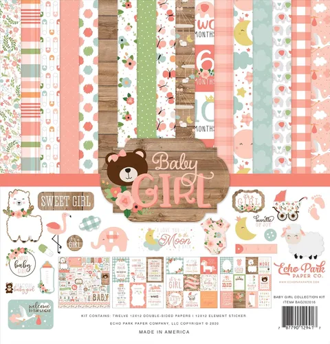 Miniatura 3 de Echo Park Paper Company Baby Girl Collection Kit papel, rosa, amarillo, verde, azul, 12-x-12-Inch