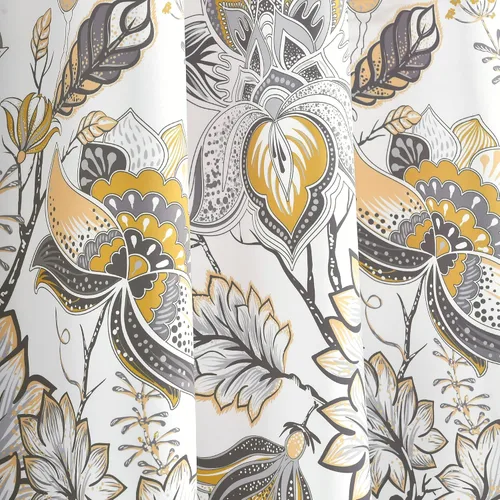 Miniatura 3 de Lush Decor Cynthia Jacobean - Par de paneles de cortinas para ventana con filtro de luz, 84" L x 52" A, amarillo y gris