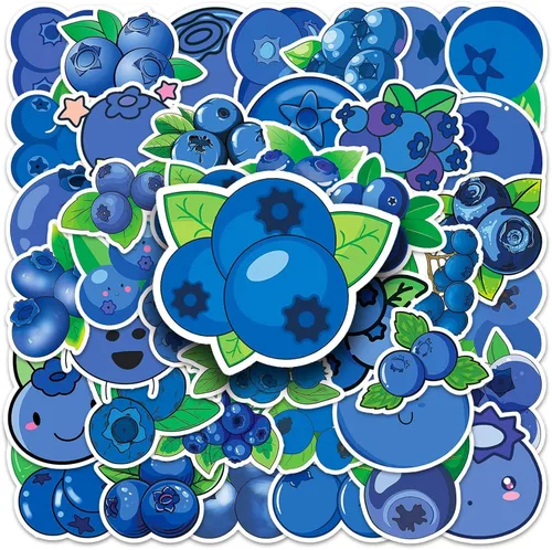 50 calcomanías de vinilo de arándanos impermeables para botellas de agua, laptop, álbumes de recortes, patineta, computadora, guitarra, teléfono,