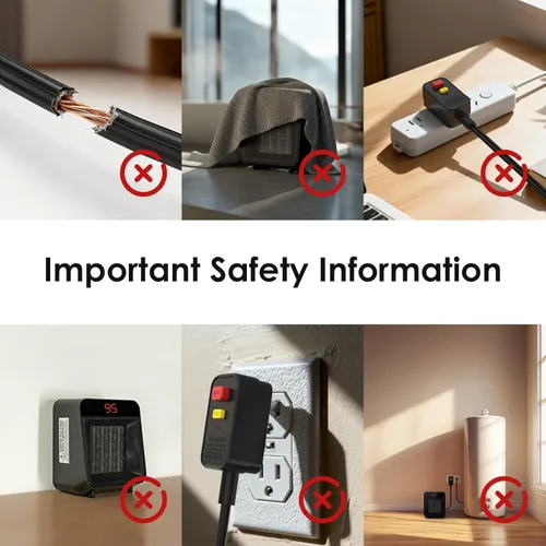 Miniatura 7 de Reaks PTC - Calentador de espacio de cerámica con enchufe de seguridad ALCI para baño e interior, calentador eléctrico de 1500 W con termostato Negro