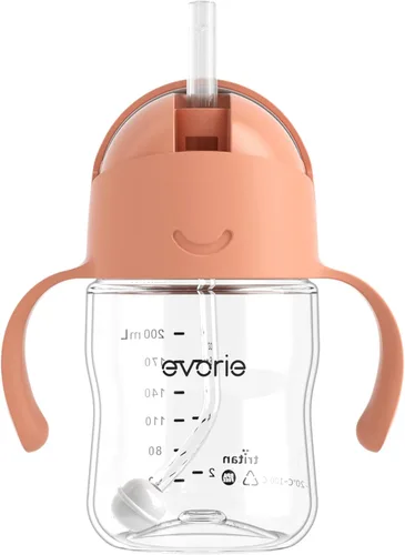 Miniatura 23 de Evorie Tritan - Vaso para beber con popote con peso con asas para bebés y niños pequeños, botella de agua a prueba de derrames con popote para 6