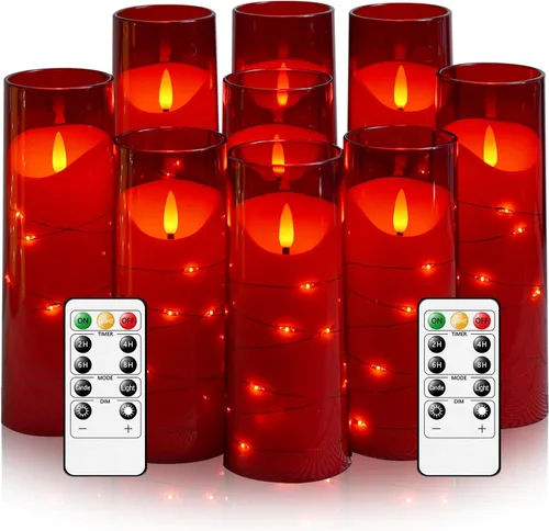 Miniatura 8 de Eebuss Velas sin llama con cuerda de estrella incrustada, velas LED de pilar a pilas con temporizador y control remoto, decoración del hogar