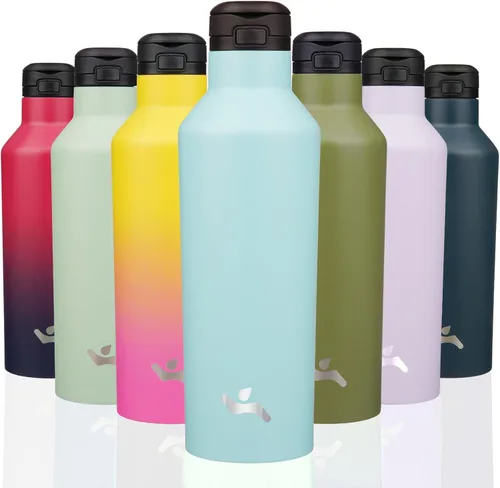 Miniatura 11 de Konokyo - Botella de agua aislada con popote, termo de agua de acero inoxidable de doble pared de 17 onzas con 2 tapas, azul lago
