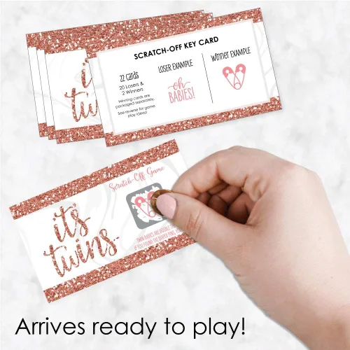 Miniatura 2 de Big Dot of Happiness It's Twin Girls - Juego de tarjetas raspar para baby shower, color rosa y oro rosa, 22