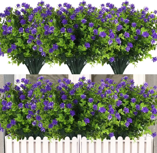 Miniatura 19 de RECUTMS - Flores artificiales, plantas artificiales, resisten los rayos ultravioleta, arbustos sintéticos, para interior y exterior, maceta