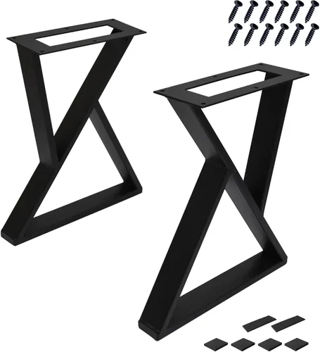 Patas de mesa de metal resistentes de 16 pulgadas de alto, patas negras de hierro industrial, tubo cuadrado tipo Z, patas resistentes para muebles