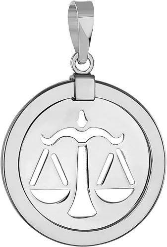 Miniatura 3 de 14k White Gold Reversible Round Zodiac Sign Medal Pendant