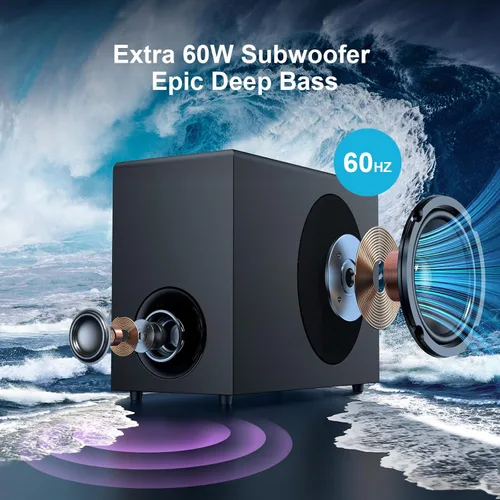 Miniatura 3 de Barra de sonido con subwoofer, barra de sonido de 110 W con graves profundos ajustables y 3 modos de ecualización, conexión Bluetooth/ARC/Opt/AUX