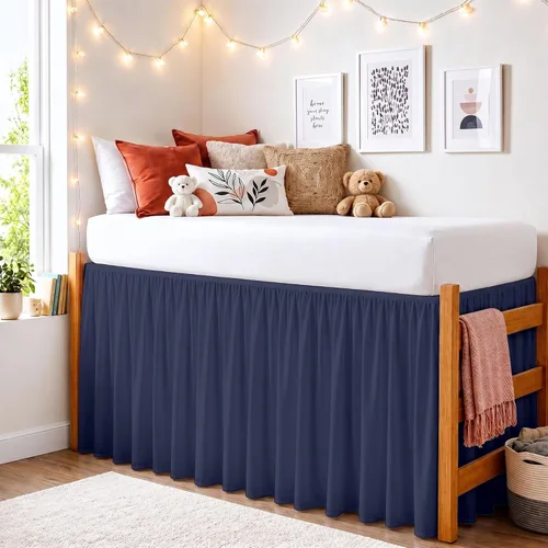 Miniatura 17 de Twin XL 28" Drop Extra Long BedSkirt, Premium Brushed Microfiber Tailored Drop, Put On Elastic Wrap Around Long Dust Ruffle, Split Corner, Bedroom