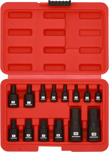 Miniatura 2 de MIXPOWER Juego de 14 piezas de dados Dr. Bit, de 0.098 in a 0.748 in, 1/4 ", 3/8" y 1/2", grado de impacto Cr-Mo, métrico, enchufe hexagonal