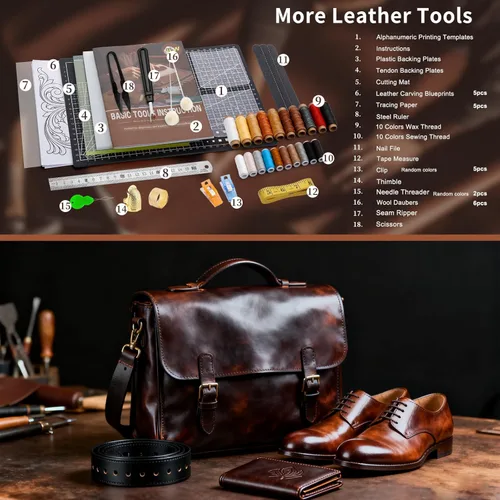 Miniatura 5 de BUTUZE Herramientas de cuero, kit de manualidades de cuero con estante de herramientas de cuero, kit de herramientas de trabajo de cuero