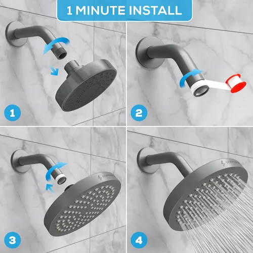 Miniatura 4 de SparkPod Cabezal de ducha – Lluvia de alta presión – Diseño de lujo de alta calidad – Instalación en 1 minuto – Reemplazo ajustable fácil de limpiar