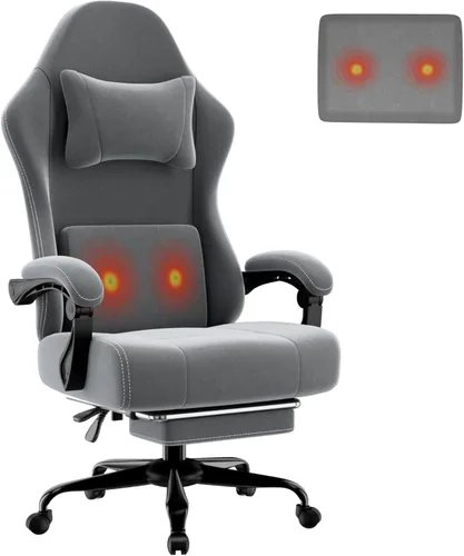 Miniatura 9 de Silla ergonómica para juegos, silla para videojuegos con soporte lumbar de masaje y reposapiés, silla de computadora de tela con altura ajustable