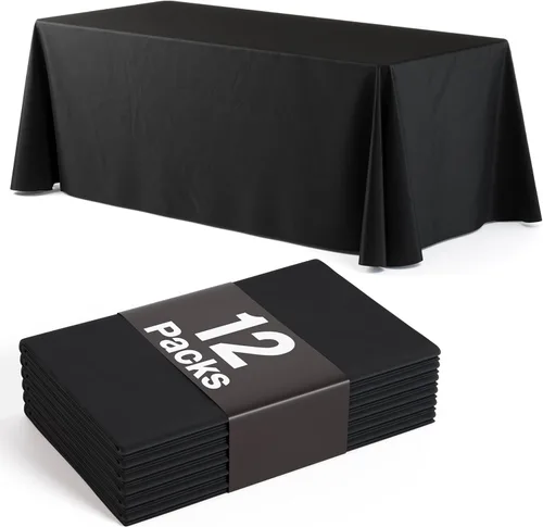 Miniatura 10 de Paquete de 6 manteles rectangulares desechables de plástico color negro, 70 x 120 pulgadas, para fiestas, mantel rectangular, manteles desechables