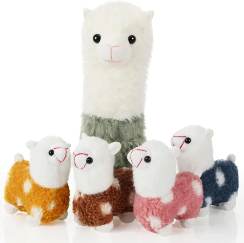 Miniatura 9 de Civaner Animal de peluche de llama con 4 peluches de llama bebé, lindo juego de peluche de alpaca suave Kawaii para niños y niñas, graduación, Blanco