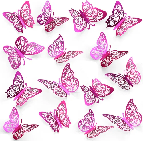 Miniatura 17 de 60 piezas de mariposas 3D para pastel y decoración de pared - 5 estilos, 3 tamaños, púrpura láser
