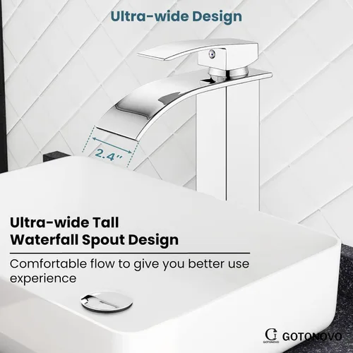 Miniatura 4 de gotonovo - Grifo tipo cascada alto para baño, grifo de baño de una sola manija para lavabo de 1 agujero, grifo de lavabo de acero inoxidable