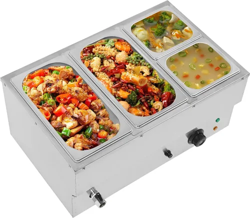 Miniatura 9 de Calentador de alimentos Bain Marie de grado comercial, 1 olla redonda, calentador de alimentos de acero inoxidable, mesa de vapor para catering