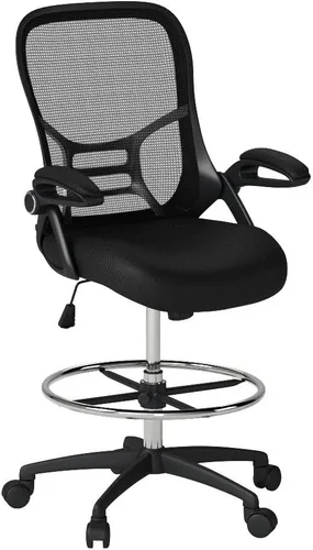 Miniatura 5 de HYLONE Silla de Dibujo Técnico Silla de Oficina Alta Respaldo Alto Taburete de Escritorio de Pie de Malla con Reposapiés Anillo Ajustable y Brazos