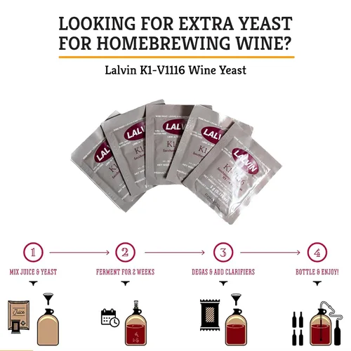 Miniatura 4 de Craft A Brew - Levadura de vino Lalvin K1-V1116 - Levadura de vino seca neutra - Para vinos tradicionales o de frutas - Ingredientes
