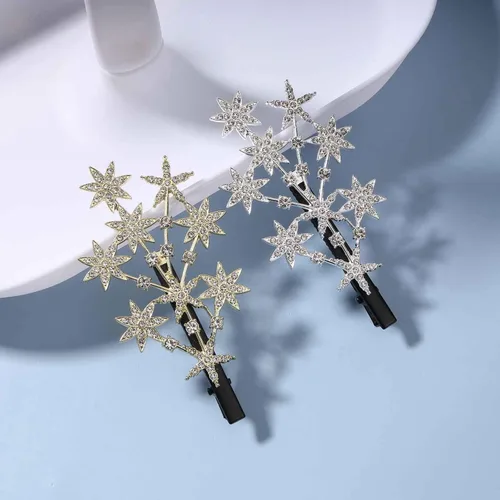 Miniatura 5 de Crystal Star - Pasador de pelo con diamantes de imitación, accesorio para el cabello de novia, tocado decorativo para mujeres y niñas (dorado)