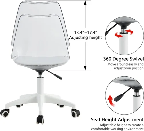 Miniatura 4 de Silla de escritorio de acrílico transparente, sillas fantasmas modernas con ruedas, bonita silla de plástico con ruedas sin brazos con altura